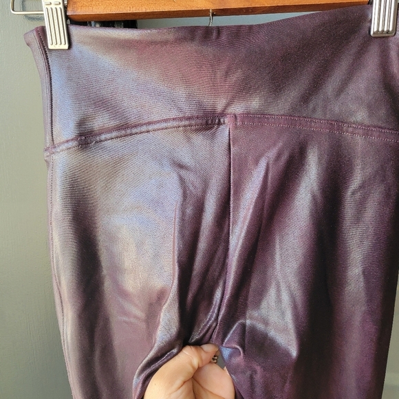 Spanx Leggings Womens SP Brown Metallic Faux Leather Pants Shiny Stretch Bodycon - Picture 5 of 7